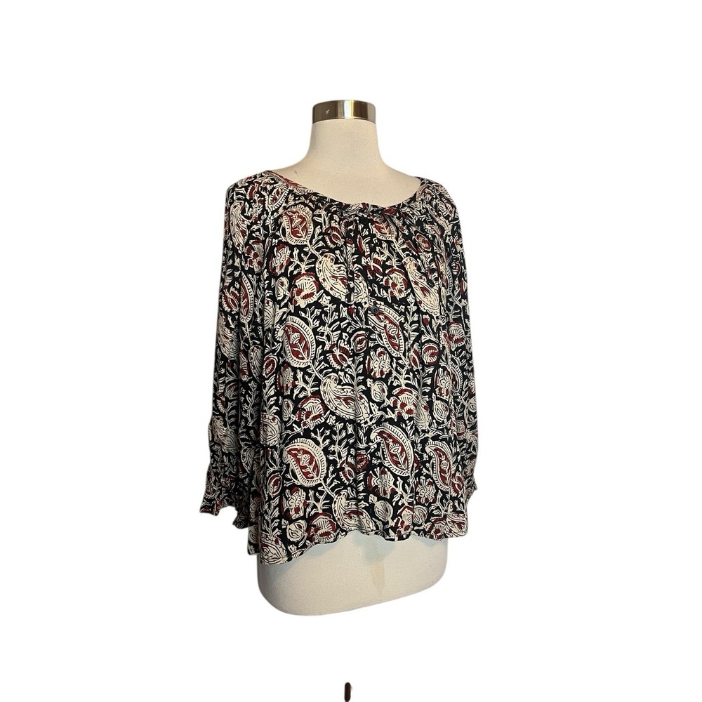 INDIA COLLECTION EMERSON FRY Lucy 2 Top Small Paisley Black Clay Peasant Blouse - Picture 2 of 6